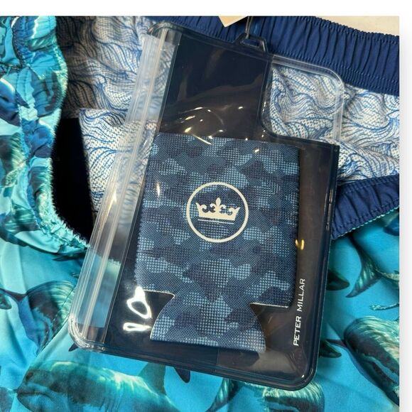 NWT PETER MILLAR Crown Tropical Trepidation Sharks Swim Trunks RADBL Blue Sz XL - Picture 7 of 9